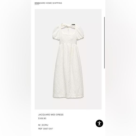 Zara Cream Jacquard Dress with Puff Sleeves NWT - Picture 2 of 11